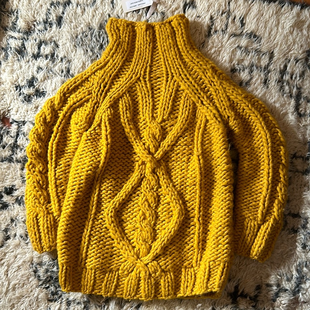 Hand knit yellow chunky mock neck sweater handknit size M
